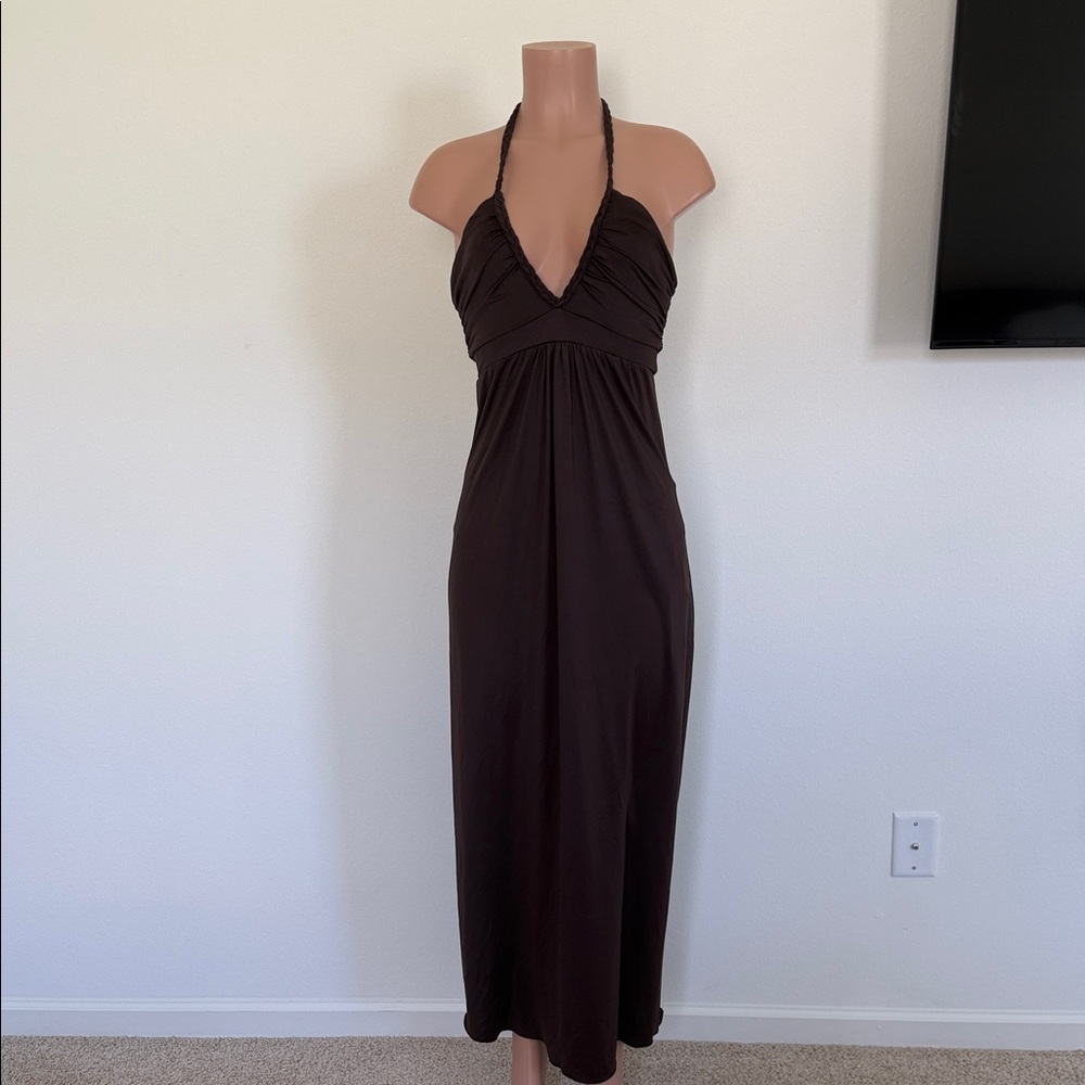 Karina Grimaldi Chocolate Halter Maxi Dress